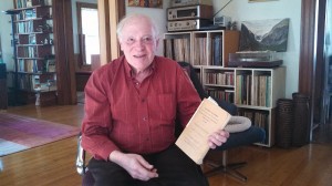 Ellery Schempp holds copy of Supreme Court ruling in his suburban Boston living room. Photo by Linda K. Wertheimer